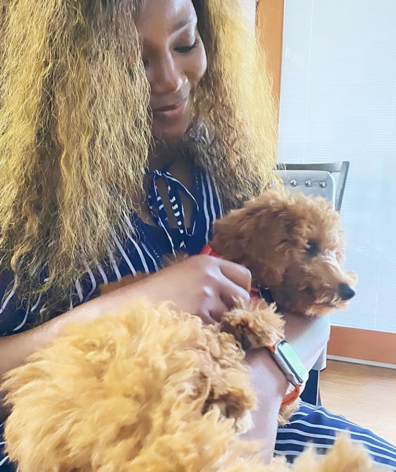 Genevieve Nnaji and her dog